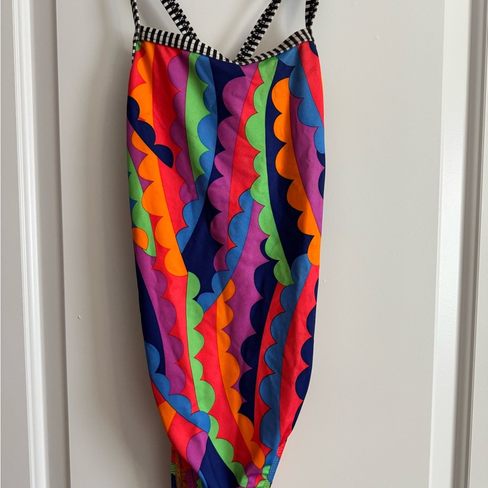 Vibrant Red and Orange One Piece Swimwear with Cross-Back